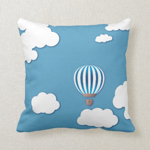 Blue Hot Air Balloon in Clouds Cushion