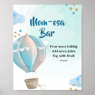 Blue Hot Air Balloon Momosa Bar Baby Shower Poster