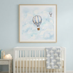 Blue Hot Air Balloon Nursery Wall Poster