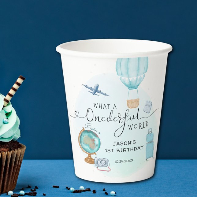 Blue Hot Air Balloon ONEderful Boys 1st Birthday Paper Cups (Creator Uploaded)