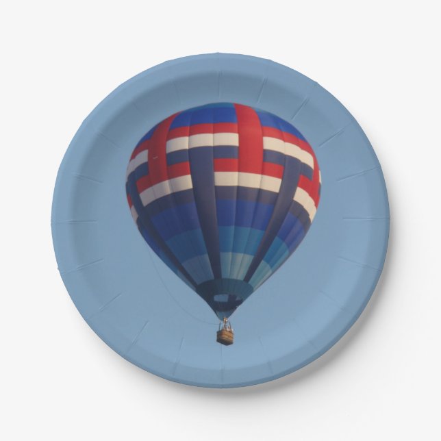 Blue Hot Air Balloon Paper Plates (Front)