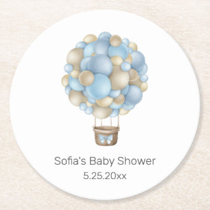Blue Hot Air Balloon Round Paper Coaster
