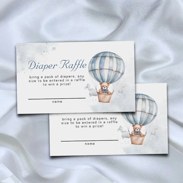 Blue Hot Air Balloon Teddy Bear Diaper Raffle Enclosure Card (Creator Uploaded)
