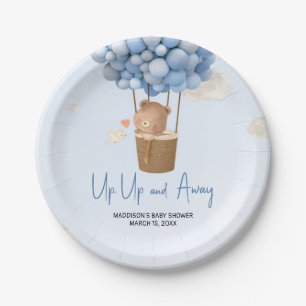 Blue Hot Air Balloon Up and Away Baby Shower Paper Plate