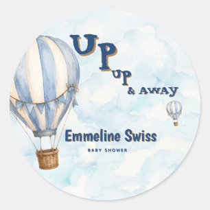 Blue Hot Air Balloon Up Up & Away Baby Shower Classic Round Sticker
