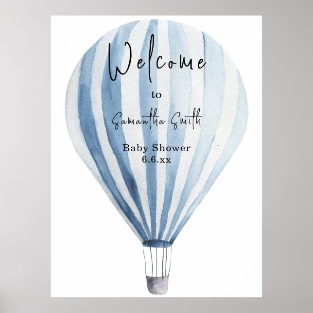 Blue hot air balloon Welcome Poster (Front)