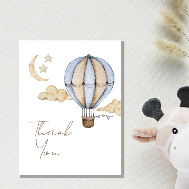 Blue Hot Air Balloon White Baby Shower Thank You Card (Creator Uploaded)