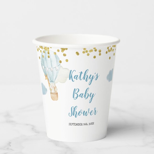 Blue Hot air balloon White Paper Cups (Front)