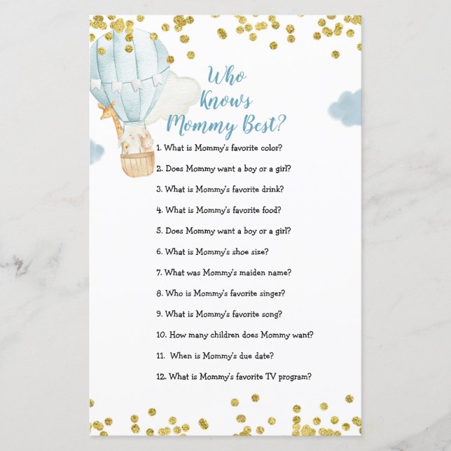 Blue Hot air balloon Who Knows Mummy Best Game (Front)