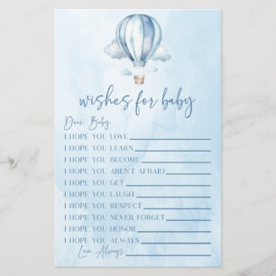 Blue Hot Air Balloon Wishes For Baby Shower Game