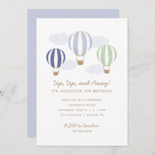 Blue Hot Air Balloons Boy Birthday Party Invitation