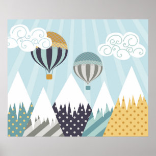 Blue Hot Air Balloons Poster