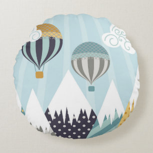 Blue Hot Air Balloons Round Cushion