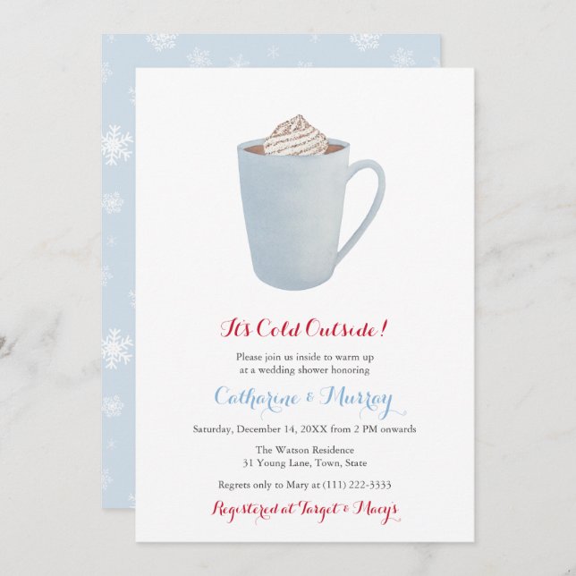 Blue Hot Cocoa Mug Co-Ed Wedding or Baby Shower Invitation (Front/Back)