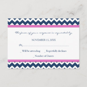 Blue Hot Pink Chevron RSVP Wedding Card