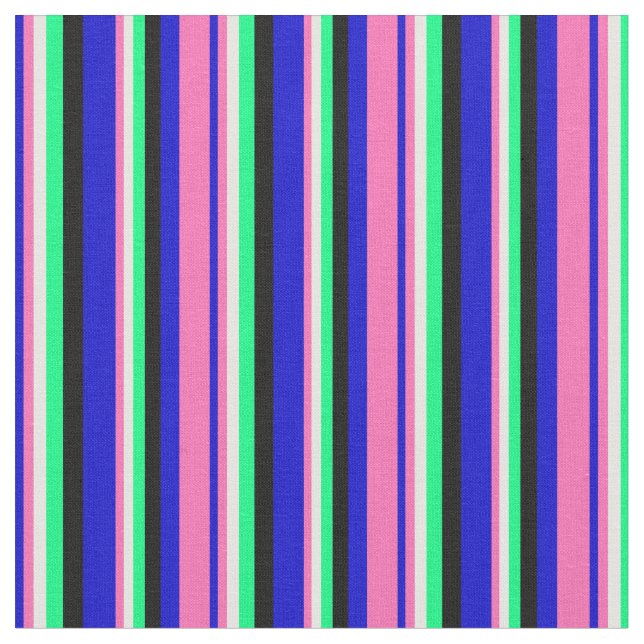 Blue, Hot Pink, Mint Cream, Green & Black Coloured Fabric (Close Up)