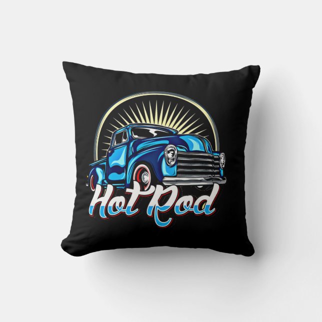 Blue Hot Rod Classic Muscle Car  Cushion (Front)