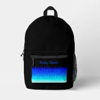 Blue Hot Rod Flames Printed Backpack