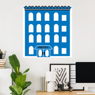 Blue Hotel Building Vintage City Architecture Poster