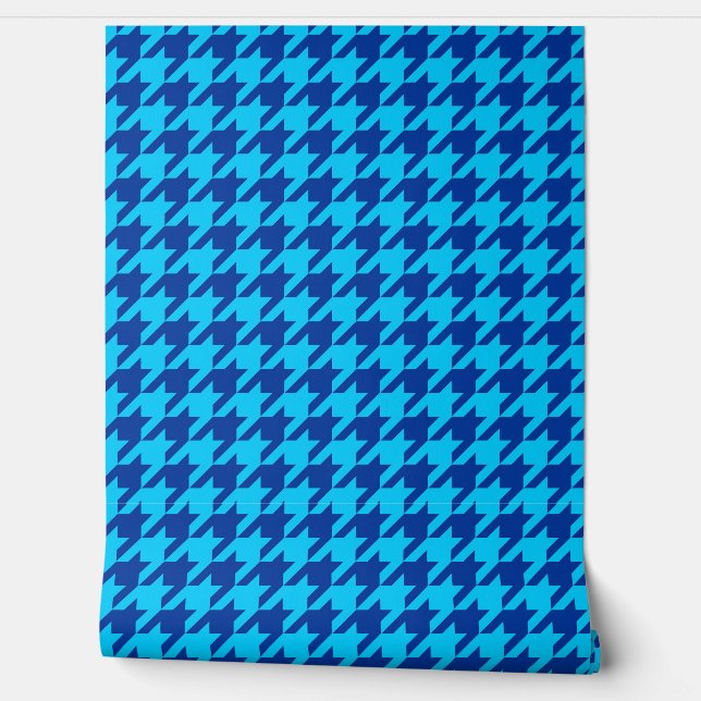 Blue Houndstooth Plaid Check Wallpaper (Unrolling)
