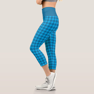 Blue Houndstooth Repeating Pattern Capri Leggings