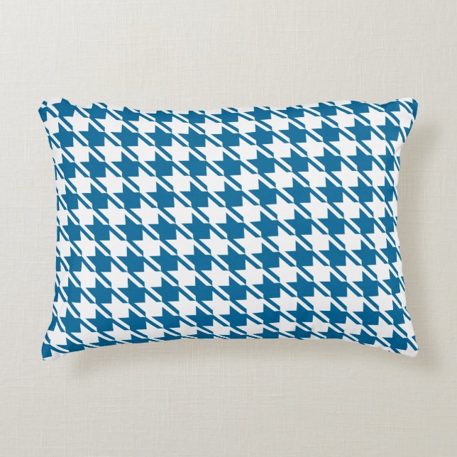 Blue Houndstooth Repeating Pattern Decorative Cushion (Front)