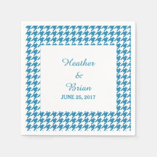 Blue Houndstooth Wedding Paper Napkins