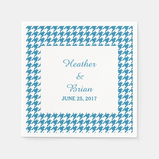 Blue Houndstooth Wedding Paper Napkins (Front)