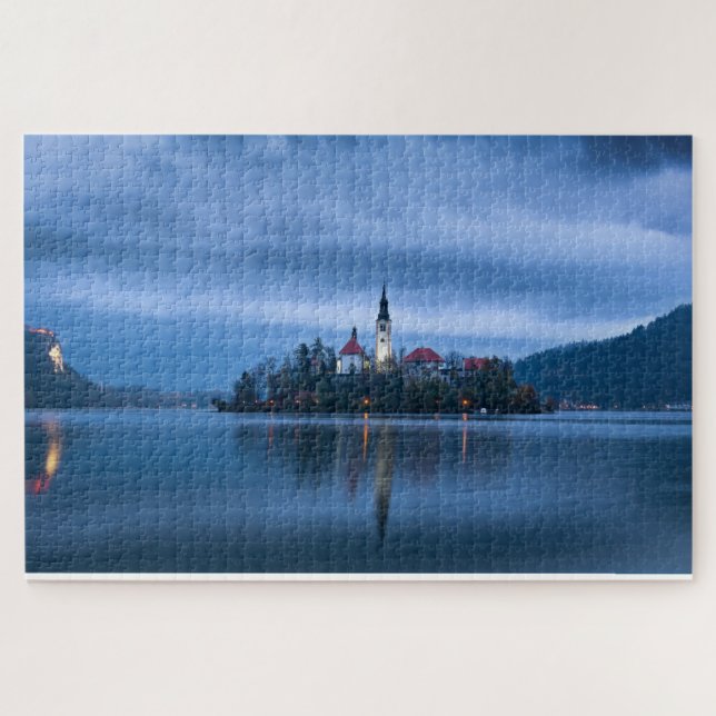 Blue hour photo landscape at lake Bled (Slovenia) Jigsaw Puzzle (Horizontal)