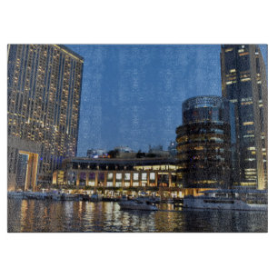 Blue hour skyscrapers in Dubai Marina Cutting Board