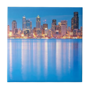 Blue hour view of downtown Seattle Ceramic Tile