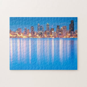 Blue hour view of downtown Seattle Jigsaw Puzzle