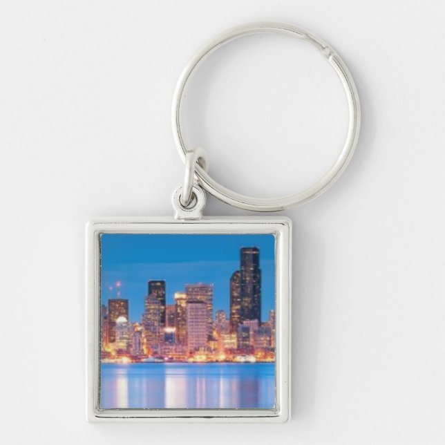 Blue hour view of downtown Seattle Key Ring (Front)