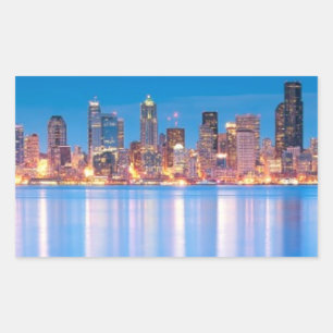 Blue hour view of downtown Seattle Rectangular Sticker