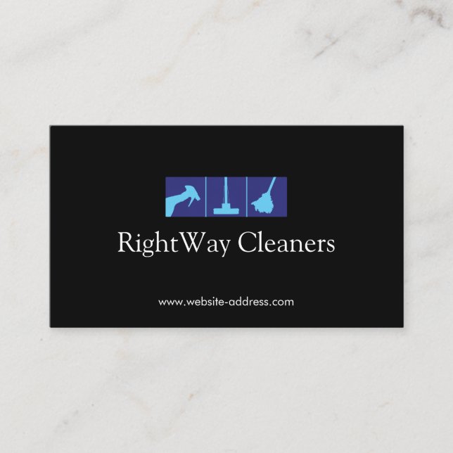 Blue House Cleaner Logo Cleaning Service Business Card (Front)