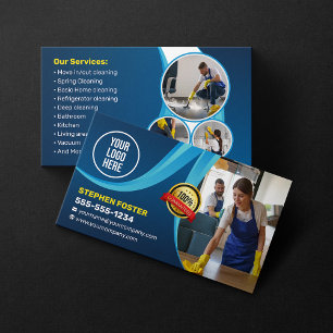 Blue House Cleaning Housekeeper Janitorial Maid Business Card