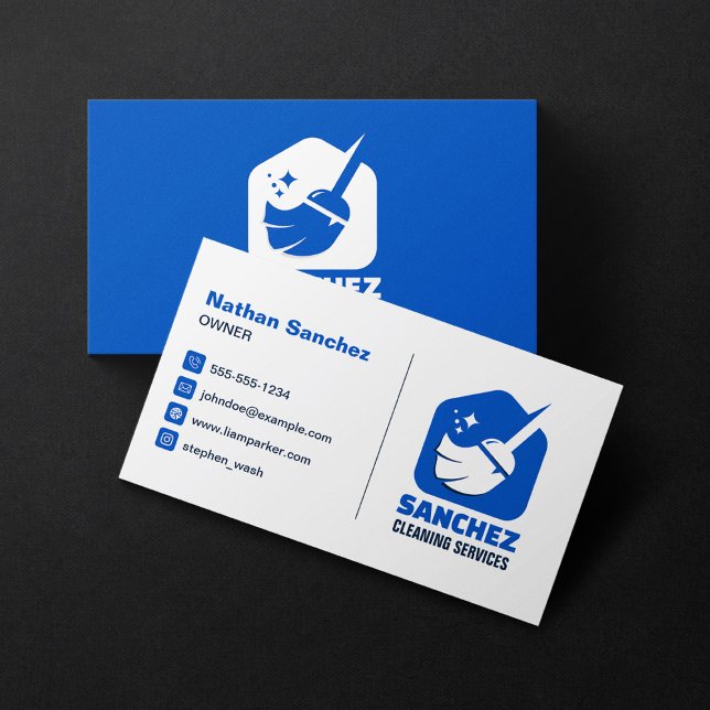 Blue House Cleaning Service Office School Cleaning Business Card (Creator Uploaded)