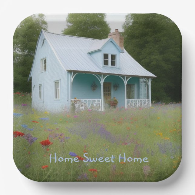 Blue House Housewarming Paper Plate (Front)