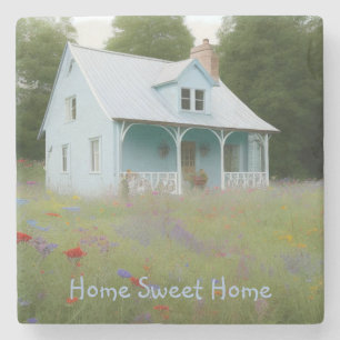 Blue House Housewarming Stone Coaster