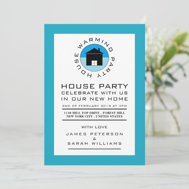 Blue House Logo, Housewarming Party, House Party Invitation (Standing Front)