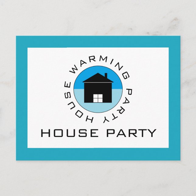 Blue House Logo, Housewarming Party Invitation (Front)