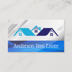 Blue Houses Real Estate Logo   Properties Business Card