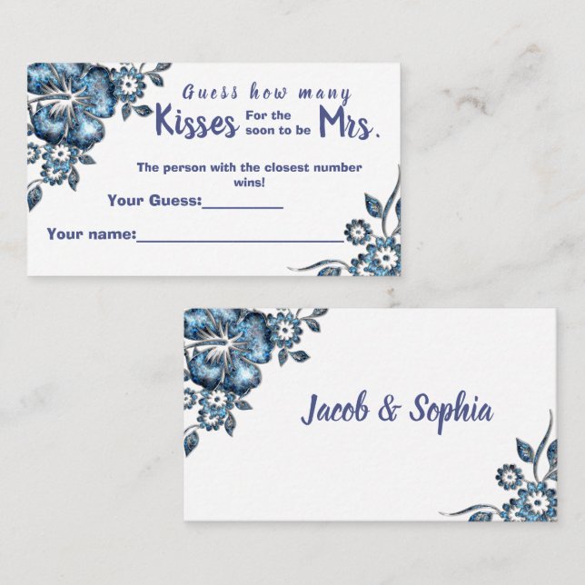Blue How Many Kisses for Mrs Shower game card (Front/Back)