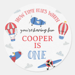 Blue How Time Flies Plane 1st Birthday  Classic Round Sticker
