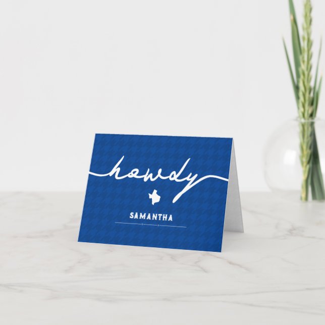 Blue Howdy Houndstooth Texas Note Card (Front)