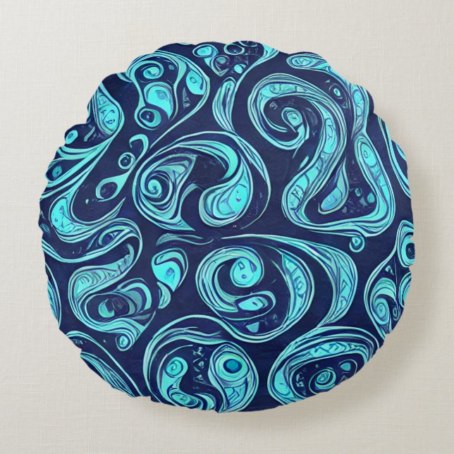 Blue Hues Round Pillow (Front)