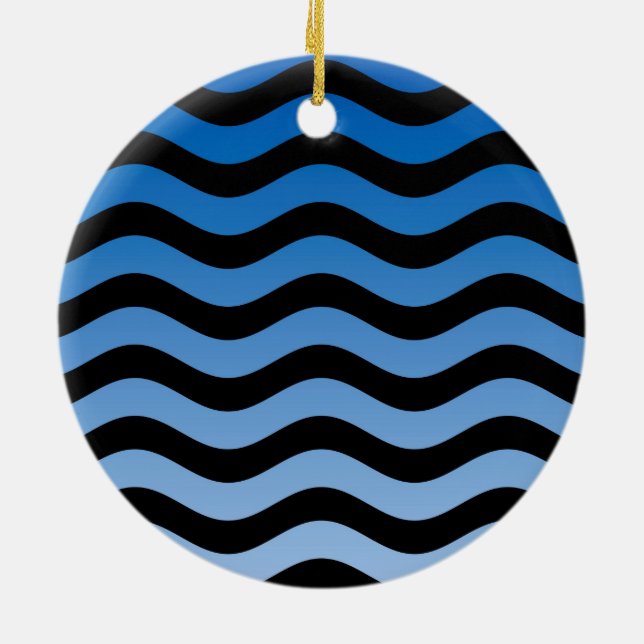 Blue Hues Wavy Stripes Decor Ceramic Ornament (Back)
