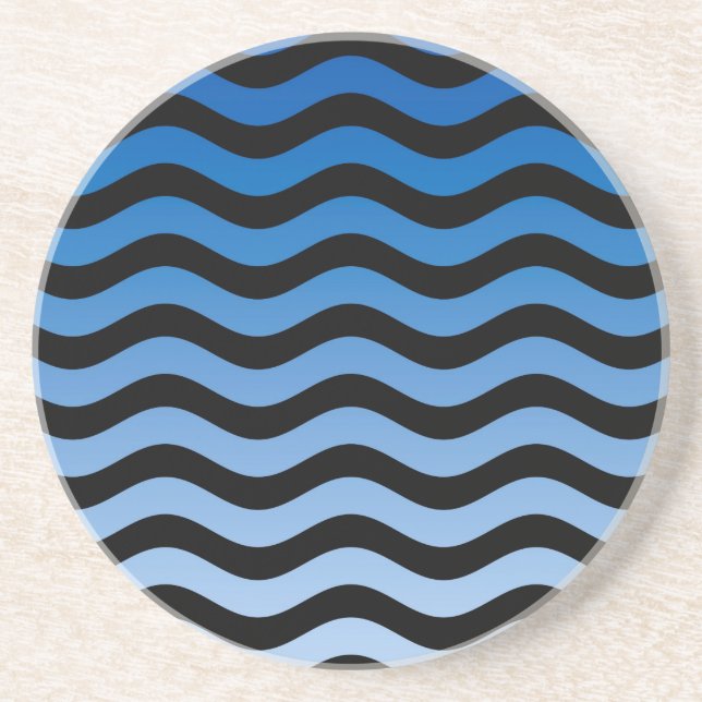 Blue Hues Wavy Stripes Decor Coaster (Front)