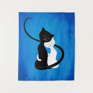 Blue Hugging Love Cats Tapestry
