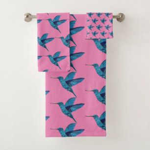 Blue Hummingbird Bath Towel Set